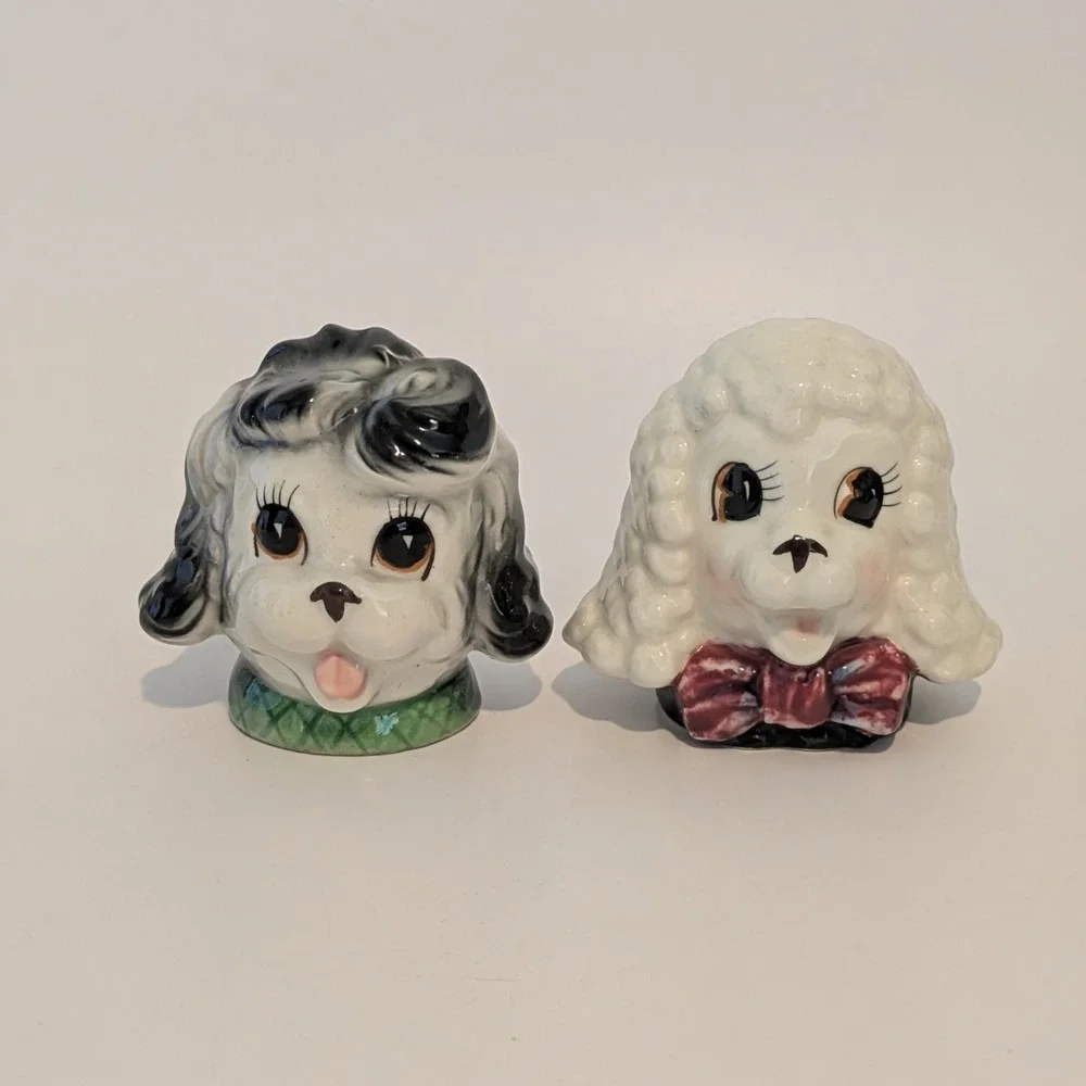 Vintage Poodle Head Dog Salt And Pepper Shakers Anthropomorphic Made In Japan